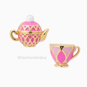 Kate Spade Alice in Wonderland Tea Time Teacup Studs in Pink (NEW)